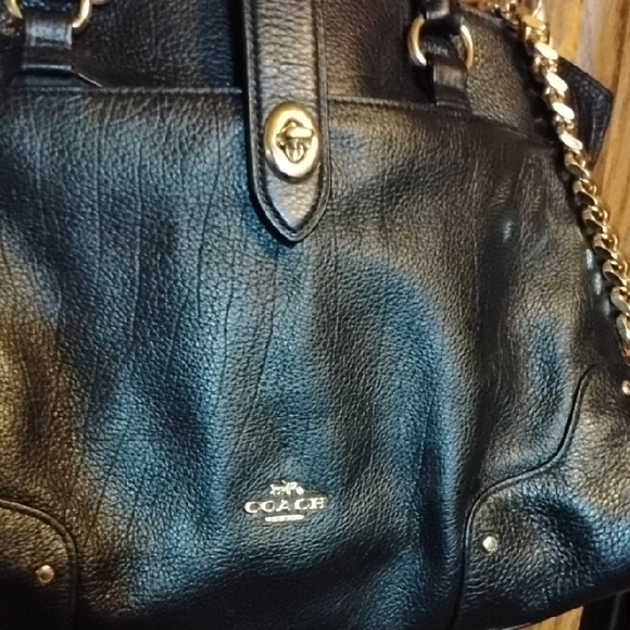 Coach Black Leather Shoulder Bag with Gold Chain#new Strap Add - Picture 4 of 11